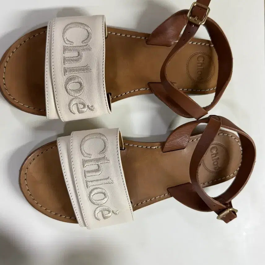 [BUNJANG] Chloé Sandals White/Brown Leather / 클로에 샌들 화이트/브라운