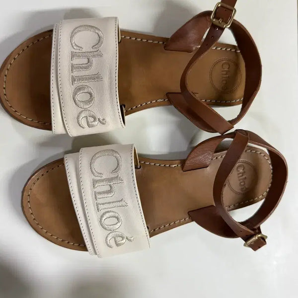 [BUNJANG] Chloé Sandals White/Brown Leather / 클로에 샌들 화이트/브라운