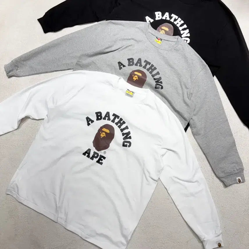 [BUNJANG] A Bathing Ape College Long Sleeve T-Shirt 3-Set / 베이프 a bathing ape