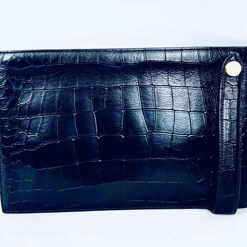 [BUNJANG] Mulberry (Gold Hardware) Black Crocodile Embossed Small Clutch Bag / 멀버리(금장) 블랙 와니무늬 스몰 클러치백