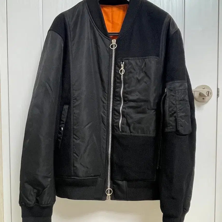 [BUNJANG] Solid Homme Black Patchwork Bomber Jacket 50 / 솔리드옴므 블랙 패치워크 항공점퍼 50