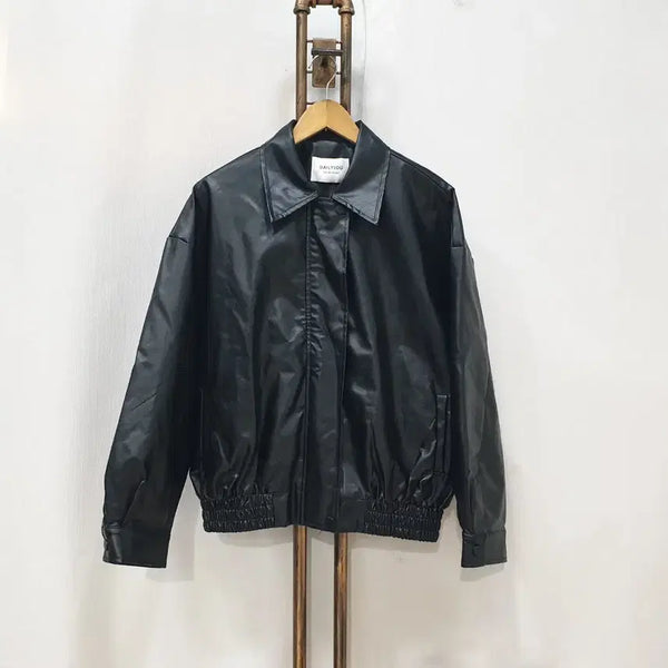 [BUNJANG] Daily Jew Rampl Faux Leather Blue Dot Jumper (One Size) / (JJ31043)데일리쥬 램플 페이크레더 블루점 점퍼(F)