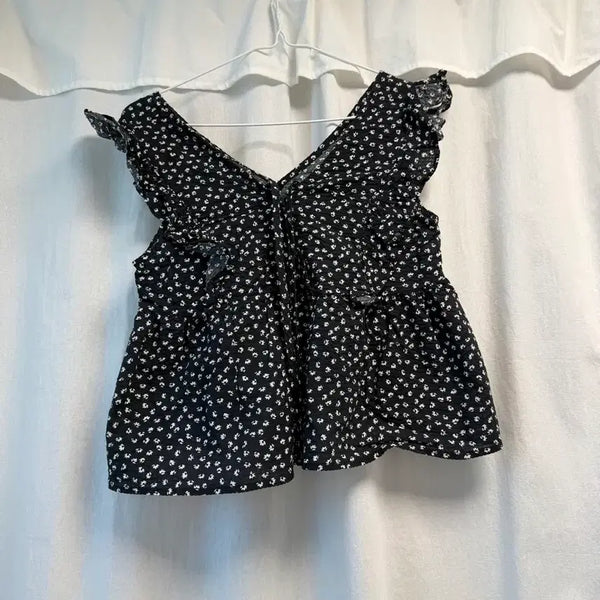 [BUNJANG] Black Floral Ruffle Camisole / 프릴 나시