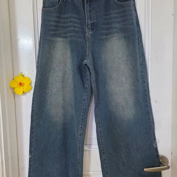 [BUNJANG] Wide Leg Denim Pants / 가을  요즘유행하는  고급스러운 디자인이쁜  와이드 청 통바지  허리단면 35