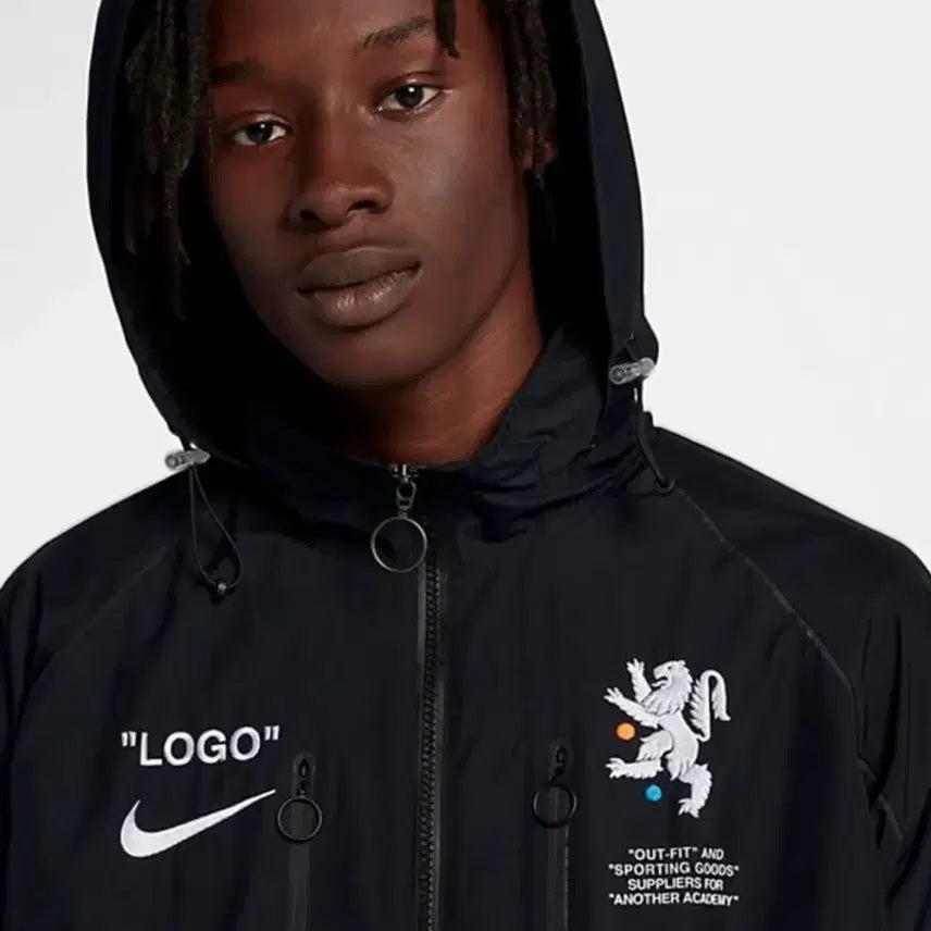 [BUNJANG] Nike x Off-White Soccer Windbreaker Jacket (Size M) / 나이키 x 오프화이트 사커 윈드브레이커 바람막이 자켓 (M사이즈)
