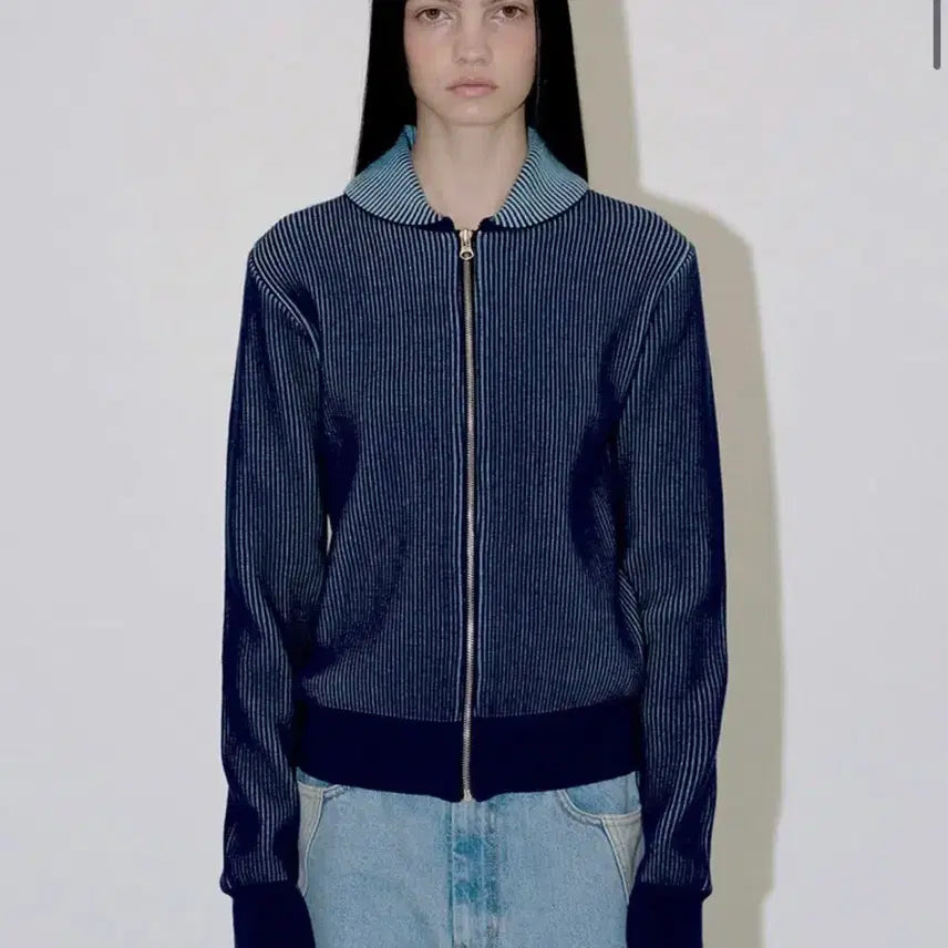 [BUNJANG] Diagonal Zip-Up Cardigan Navy Free Size / 다이애그널 집업 가디건 (새상품)