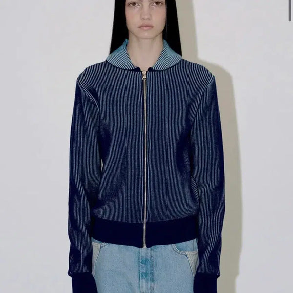 [BUNJANG] Diagonal Zip-Up Cardigan Navy Free Size / 다이애그널 집업 가디건 (새상품)