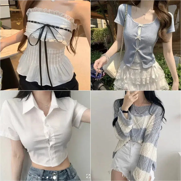 [BUNJANG] Ablley 4-Piece Bundle Summer Short-Sleeve Shirt Set / 4벌일괄) 에이블리 반팔 여름 상의 셔츠 탑 화이트 소라