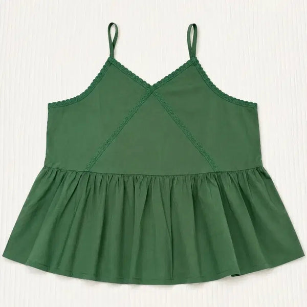 [BUNJANG] Green Lace Strap Tank Top / 그린 레이스 끈 나시