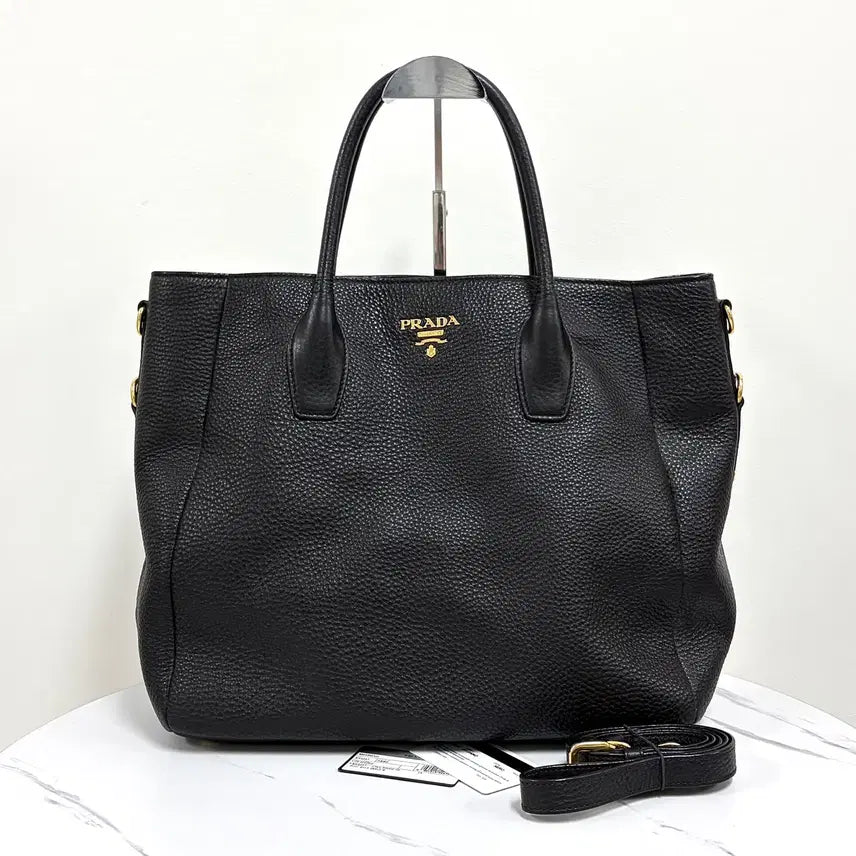 [BUNJANG] Prada Vitello Daino Tote & Shoulder Bag Black (BN2537) / 프라다 비텔로 다이노 토트백 & 숄더백 블랙 (BN2537)