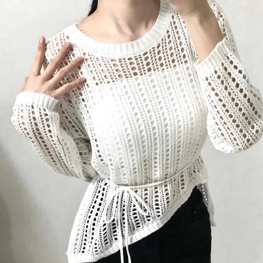 [BUNJANG] Asymmetrical See-Through Knit Top with Camisole / 언발시스루니트(나시포함)