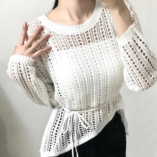 [BUNJANG] Asymmetrical See-Through Knit Top with Camisole / 언발시스루니트(나시포함)