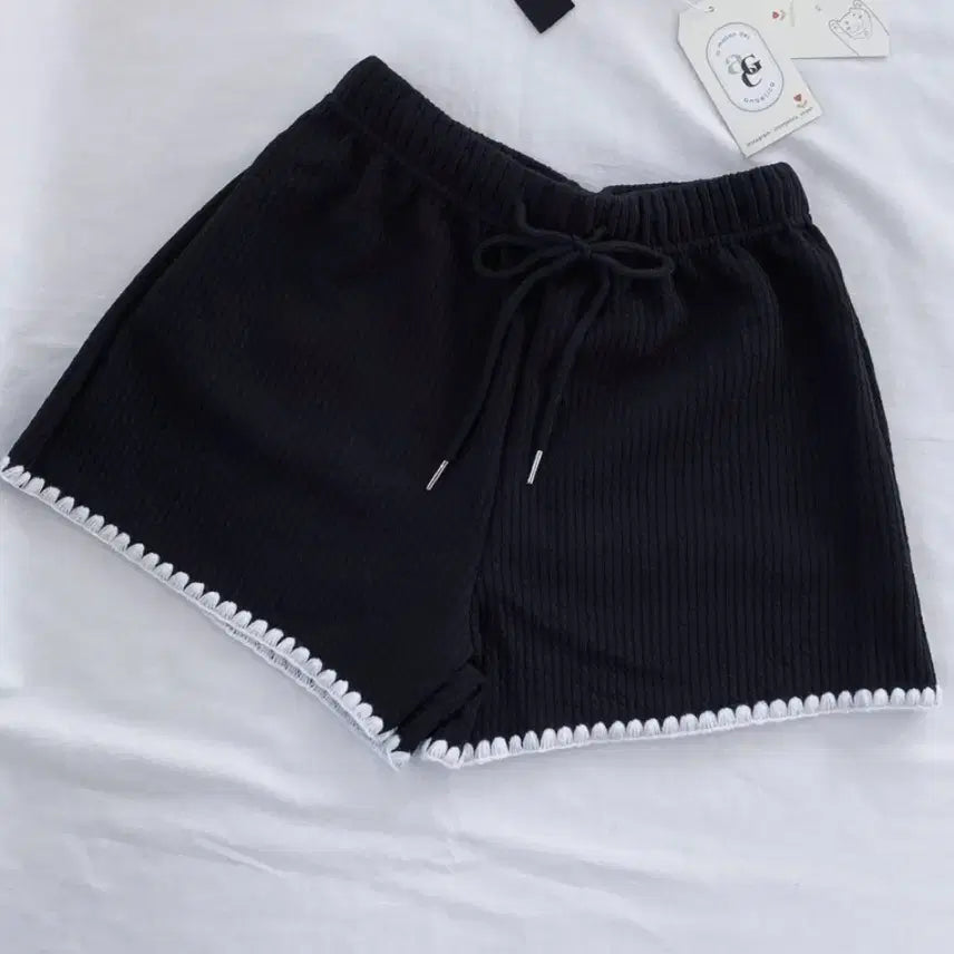 [BUNJANG] Ribbed Knit Shorts Black / 골지니트반바지