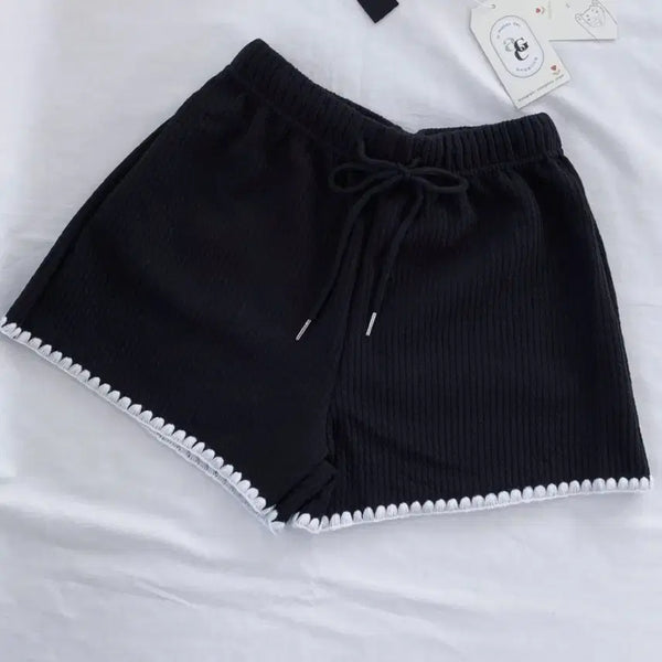 [BUNJANG] Ribbed Knit Shorts Black / 골지니트반바지