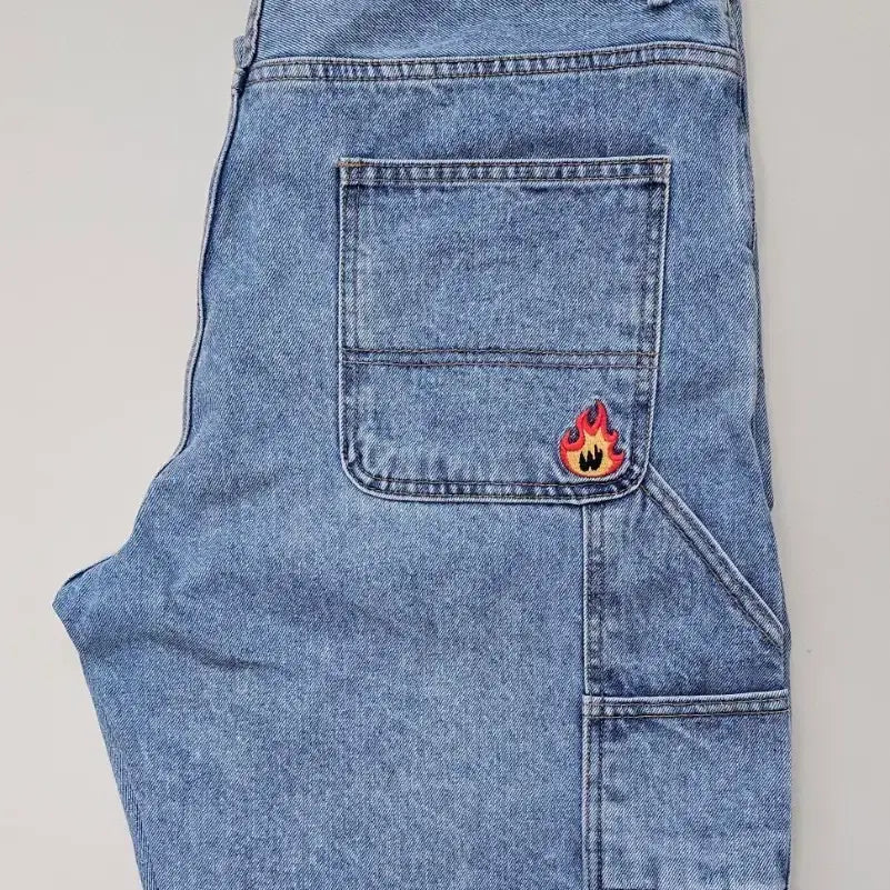 [BUNJANG] WKNDRS Flame Logo Carpenter Jeans (XL) / WKNDRS 위캔더스 데님 불꽃 로고 카펜터 팬츠 XL 연청