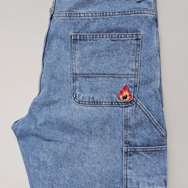 [BUNJANG] WKNDRS Flame Logo Carpenter Jeans (XL) / WKNDRS 위캔더스 데님 불꽃 로고 카펜터 팬츠 XL 연청