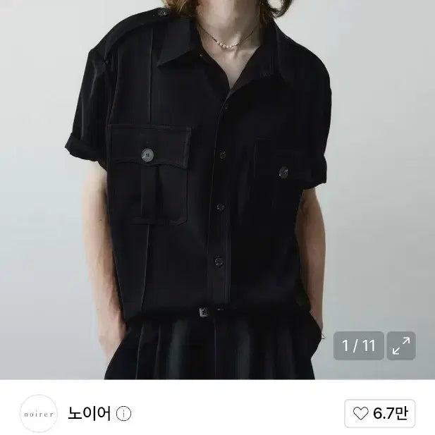 [BUNJANG] Noir Pin Tuck Officer Half Shirt Black Size 50 / (새제품) 노이어 핀턱 오피서 하프 셔츠/ 블랙, 50사이즈