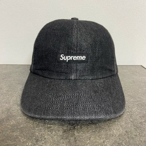 [BUNJANG] Supreme 6-Panel Cap Small Logo Denim Black / 슈프림 6패널 볼캡 모자 스몰 로고 데님 블랙