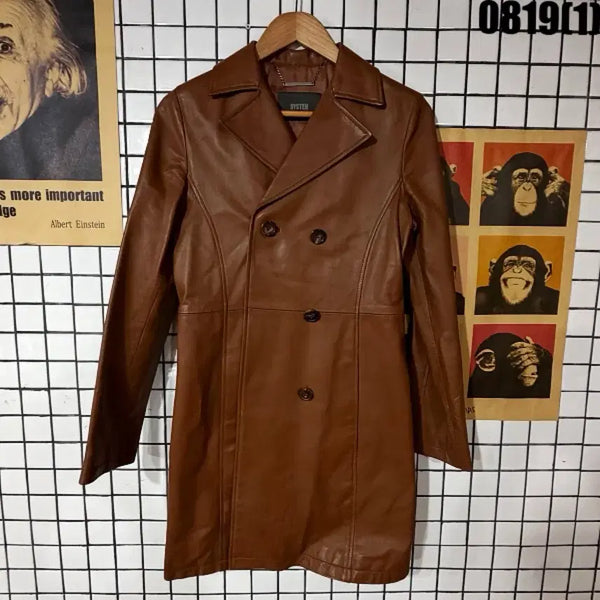 [BUNJANG] System Leather Double-Button Coat Brown / 시스템 가죽 더블 버튼 코트 브라운 0819