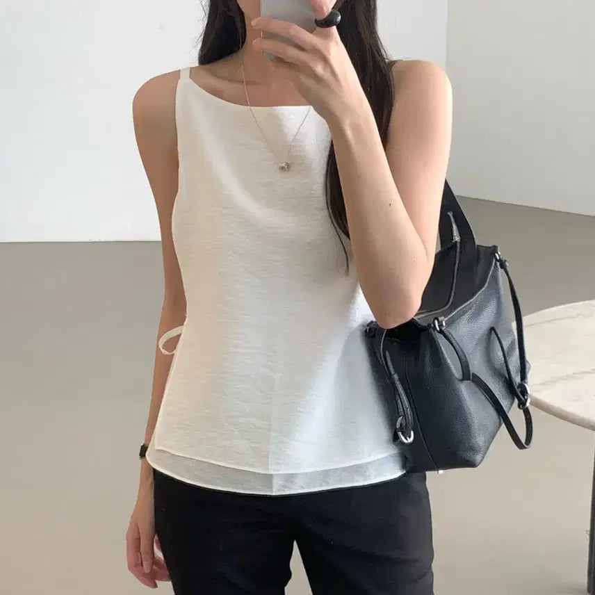 [BUNJANG] Side Tie Sleeveless Blouse - Ivory / (국내제작) 사이드 끈 나시 블라우스_아이1