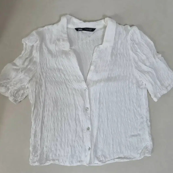 [BUNJANG] Zara Short Sleeve Blouse White / 자라 반팔 블라우스  화이트