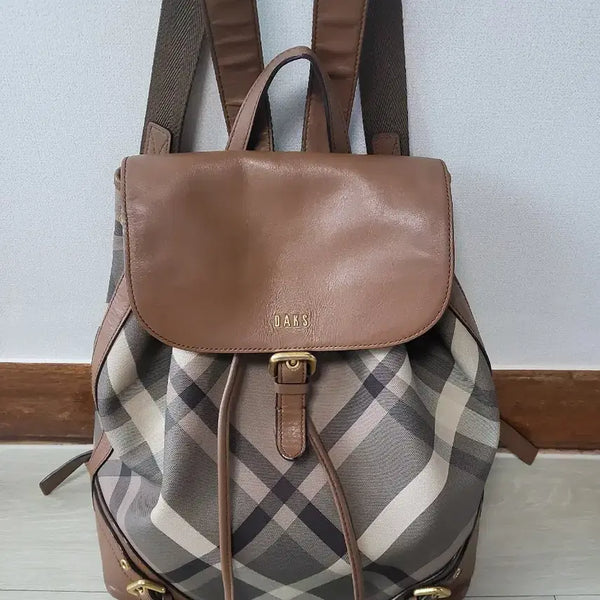 [BUNJANG] Daks Check Pattern Leather Blend Backpack / 닥스 체크 패턴 가죽 혼방 백팩
