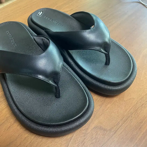 [BUNJANG] Dope Jayson Leather Flip Flops Black Size 260 / 도프제이슨 레더 플리플랍 260