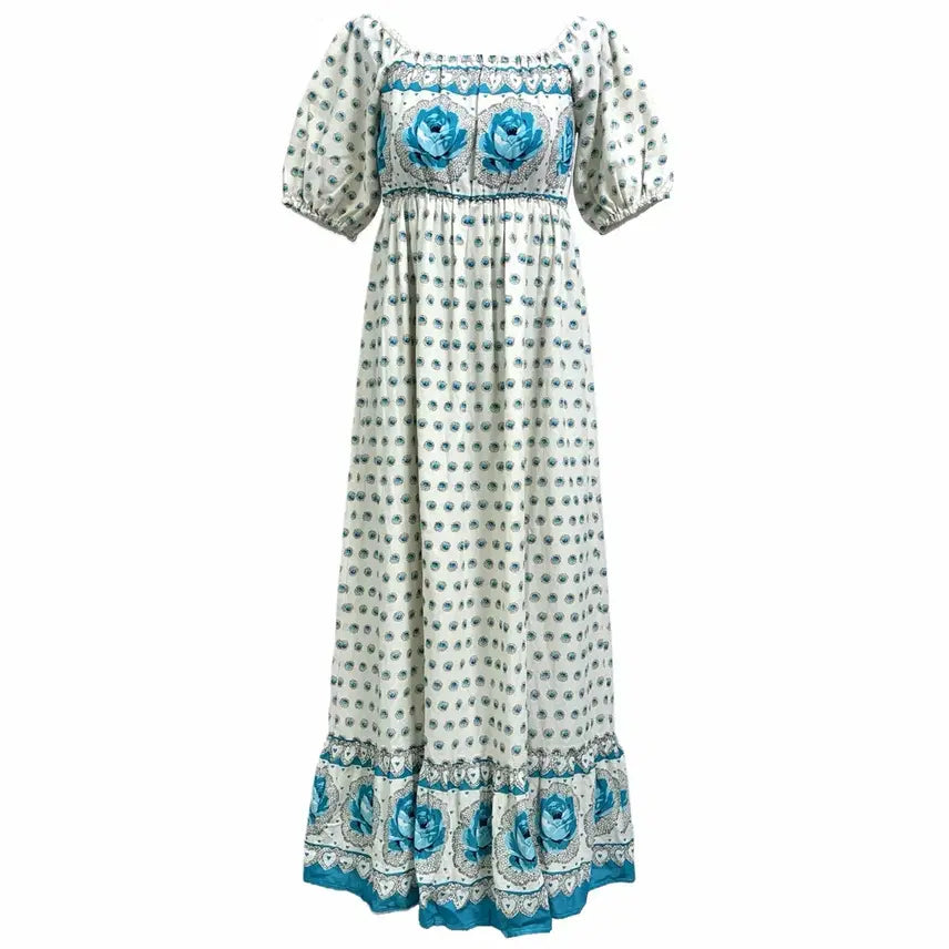 [BUNJANG] Blue Rose Floral Maxi Long Dress / 블루로즈 플로럴 맥시 롱 드레스