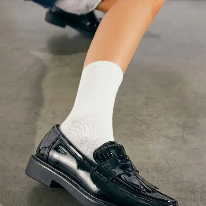 [BUNJANG] ZARA Enamel Fringe Loafers Black 250 / ZARA 자라 애나멜 프린지 블랙 로퍼 250