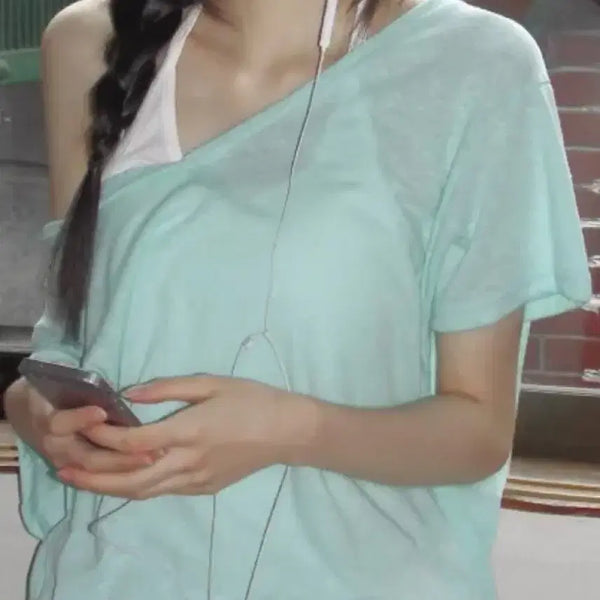 [BUNJANG] Loose Fit Off-Shoulder T-Shirt Mint / 루즈핏 오프숄더 티셔츠 민트