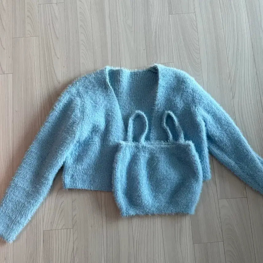 [BUNJANG] Knit Cardigan & Sleeveless Set - Blue / 니트 가디건 & 나시 세트 블루