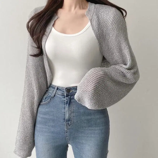[BUNJANG] Knit Bolero Cardigan (Gray/Black) / 여름 니트 볼레로 가디건 그레이 블랙