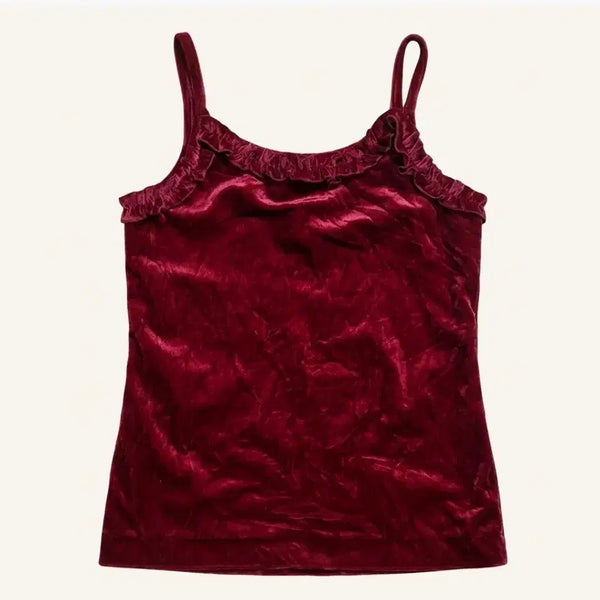 [BUNJANG] Burgundy Velvet Frill Sleeveless Top / 버건디 레드 벨벳 프릴 나시 슬리브리스 고딕 갸루