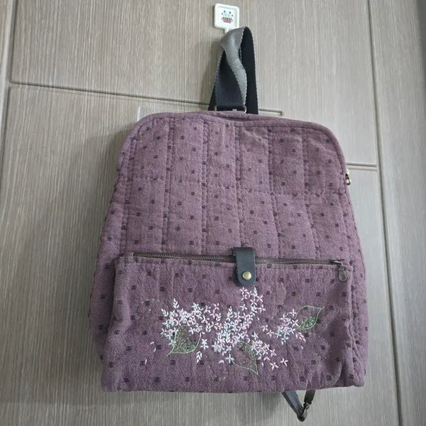 [BUNJANG] Embroidered Floral Quilted Backpack Purple / 자수 꽃무늬 퀼팅 백팩 보라색