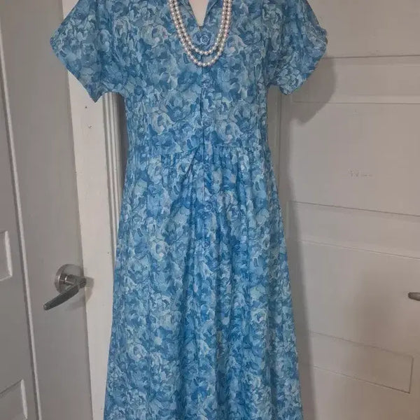 [BUNJANG] Blue Floral European Style Long Dress / 블루 플로럴 유럽 원피스