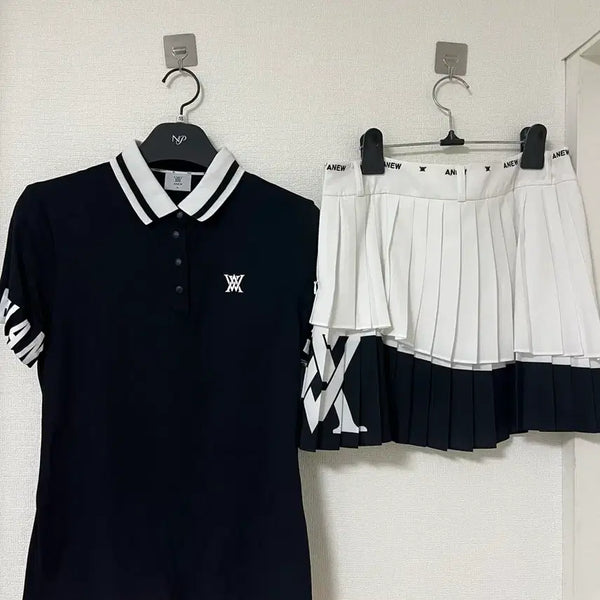 [BUNJANG] ANEW Golf Wear Top and Bottom Set (Black/White) / ANEW 골프 의류 상하 세트 (블랙/화이트)
