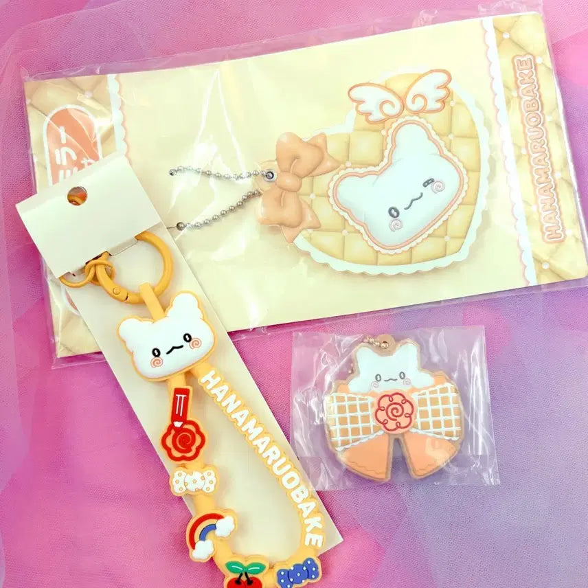 [BUNJANG] Sanrio Hanamaruoobake 3-Piece Bundle: Rubber Cord, Cookie Charm, Mirror / 산리오 하나마루오바케 굿즈 3종 일괄 러버코드 쿠키참 미러