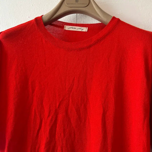 [BUNJANG] HelloAing Women's Red Short-Sleeve Knit T-Shirt / 헬로아잉 여성 레드 반팔니트티셔츠 라운드니트