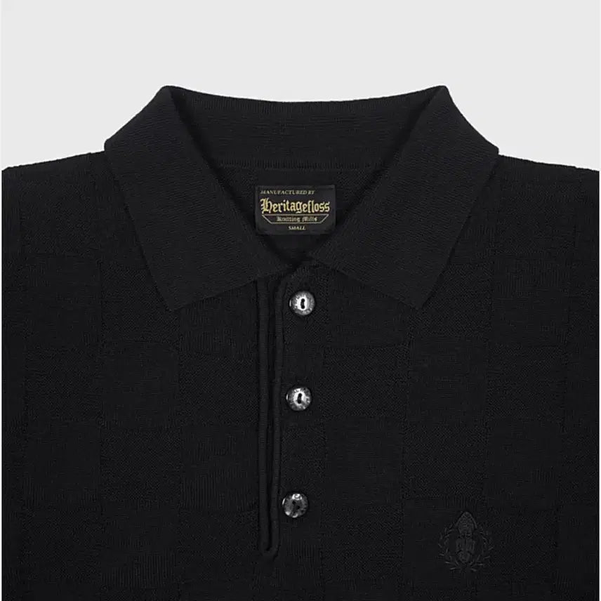 [BUNJANG] Heritagefloss Black Check Collar Knit Short Sleeve S / 헤리티지플로스 검정 카라니트 반팔s