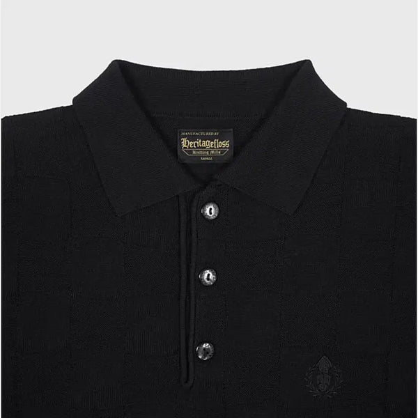 [BUNJANG] Heritagefloss Black Check Collar Knit Short Sleeve S / 헤리티지플로스 검정 카라니트 반팔s