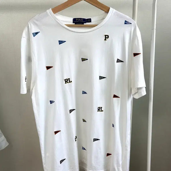 [BUNJANG] Polo Ralph Lauren Flag Pattern Short Sleeve T-Shirt White Men's L / polo 정품 폴로 랄프로렌 깃발 패턴 반팔 티셔츠 화이트 남성 L