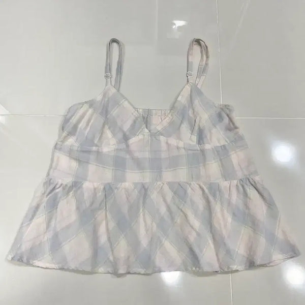 [BUNJANG] Vintage Check Pattern Bustier Tank Top Sleeveless / 빈티지 체크무늬 뷔스티에 나시 탑 슬리브리스