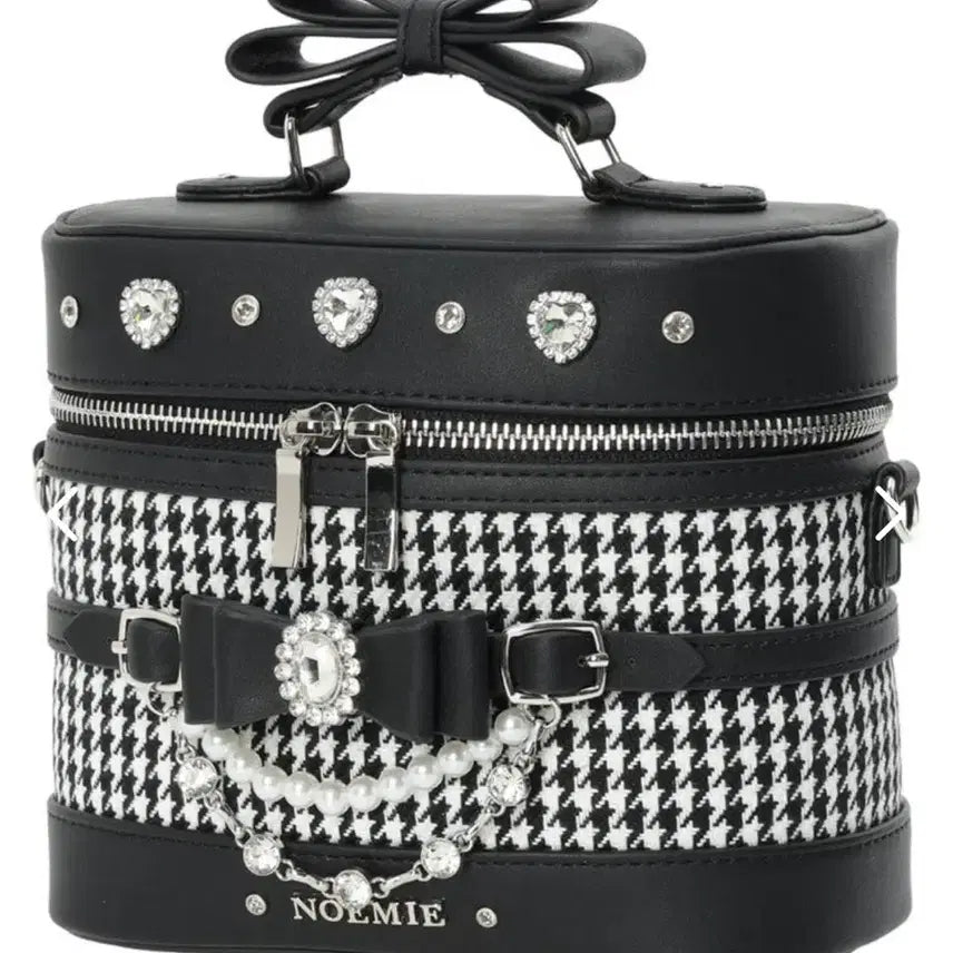 [BUNJANG] NOEMIE Chidori Pattern Ribbon Bijou Vanity Bag Black / 노에미 NOEMIE 치도리 무늬 리본 비쥬 베니티백 가방 블랙