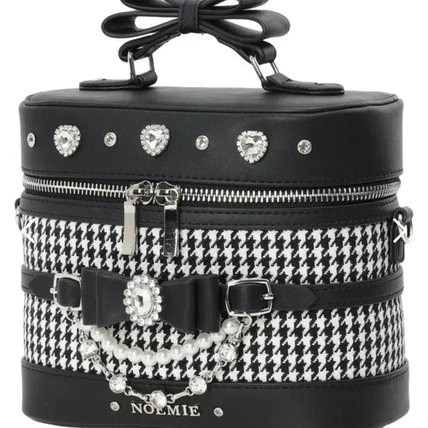 [BUNJANG] NOEMIE Chidori Pattern Ribbon Bijou Vanity Bag Black / 노에미 NOEMIE 치도리 무늬 리본 비쥬 베니티백 가방 블랙