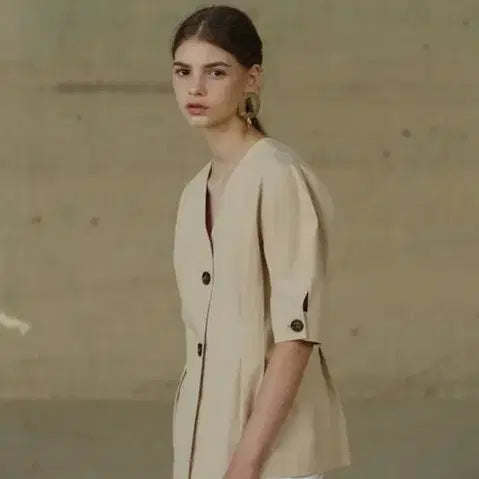 [BUNJANG] MOHAN Linen Blend Jacket-Style Blouse - Medium / 모한) 거의새거 자켓형  블라우스 -M