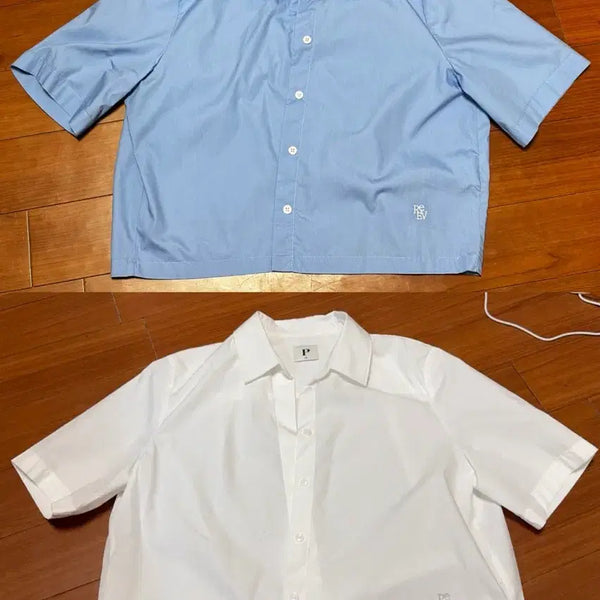 [BUNJANG] Polham Cropped Short Sleeve Shirt Bundle Set (Blue, White) / (일괄) 폴햄 크롭 반팔 셔츠 블루,화이트