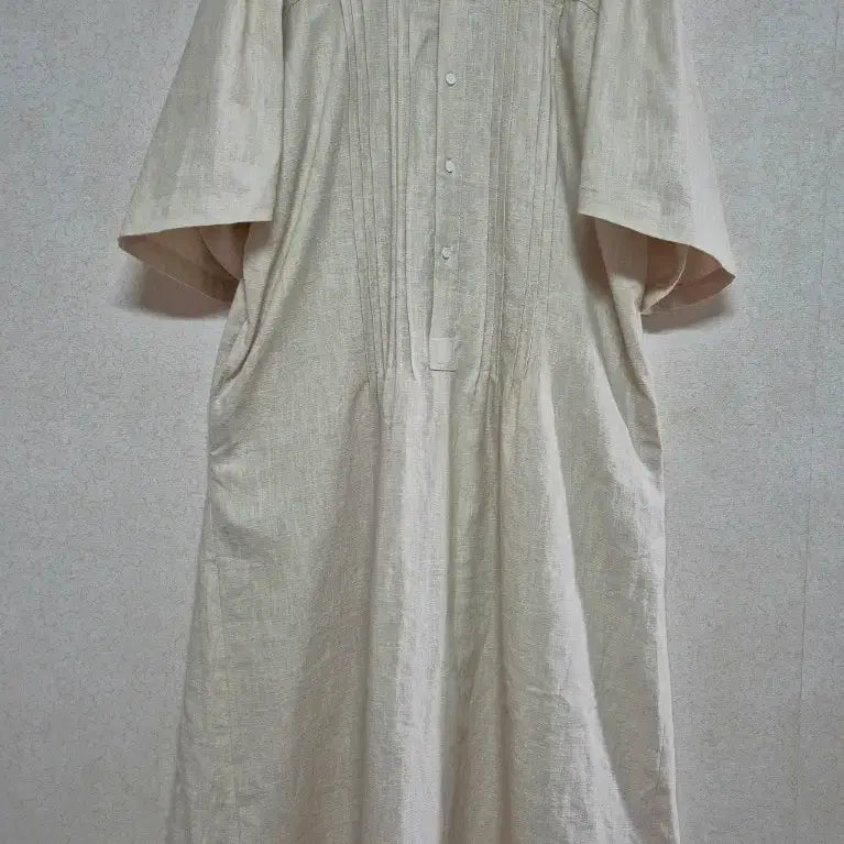 [BUNJANG] Oversized Cotton Linen Blend Maxi Dress with Puff Sleeves / (새상품)  오버핏 면마  큰퍼프 롱 원피스