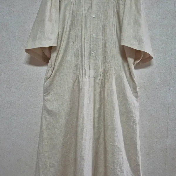 [BUNJANG] Oversized Cotton Linen Blend Maxi Dress with Puff Sleeves / (새상품)  오버핏 면마  큰퍼프 롱 원피스