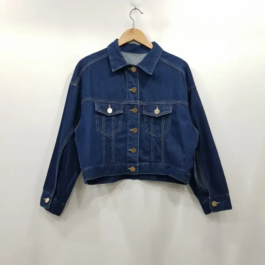[BUNJANG] Vintage Denim Jacket - Dark Blue, Long Sleeve, Cropped / Q618 빈티지 진청 트임 긴팔 숏 청 데님 자켓 여F