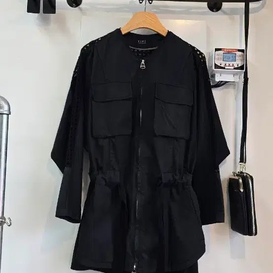 [BUNJANG] Hansem TIME Lace Panel Pinched Short Jacket Windbreaker / [55~77] 정품 한섬 타임(TIME) 레이스 배색 핀턱 숏 자켓 바람막이